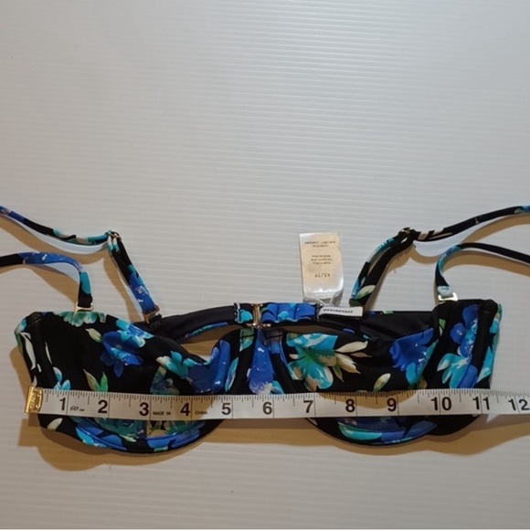 WEWOREWHAT Blue Black Floral 3 Piece Retro Fit Sarong Bikini Set A20 - Picture 15 of 15